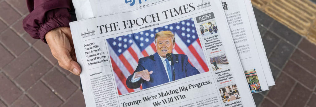 A picture of a copy of the Epoch Times
